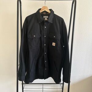 Carhartt Black Lined Work Jacket / Shirt Jacket – Men’s Large – Plaid Lining